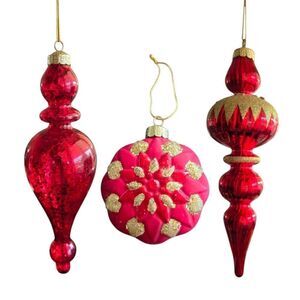 Red and Gold Glass Christmas Holiday Ornaments